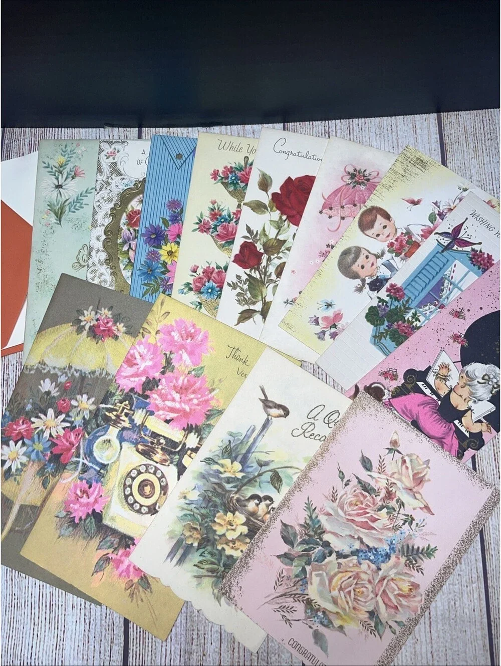 Lots Of 15 Vintage Greeting Cards With Envelopes Not Signed
